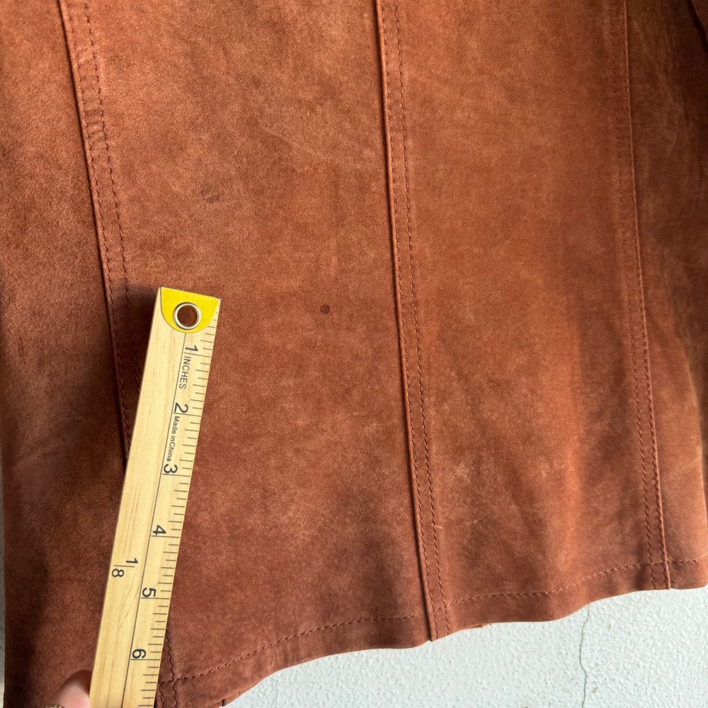 Vintage Suede Leather Jacket 90s Western Boho Rust Cognac Bernardo Womens M - Picture 11 of 11